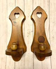 Set Of Beautiful Vintage Wood Wooden Heart Candle Sconces picture