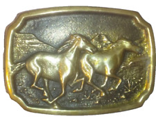 Vintage Western Brass Belt Buckle 1979 BTS Horses USA Cowboy Equestrian Rodeo picture