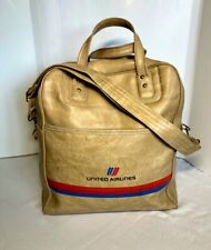 United Airlines Bag Vintage Tote Cabin Luggage Tan Shoulder Strap Vinyl  Handles picture