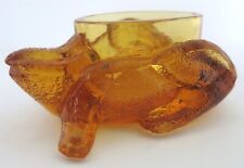 LG WRIGHT GLASS TRANSLUCENT AMBER FROG OPEN SALT CELLAR picture