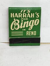 Vintage HARRAH'S CASINO BINGO Matchbook Cover - Reno Nevada Casino Gambling picture