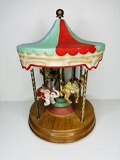 Vintage Large 4 Horse Carousel Willitts Music Box Ceramic Brass Waltz 14” Rare picture