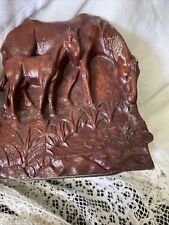 VINTAGE HORSE MARE FOAL BOOKENDS BY SYROCO WOOD 1950'S picture