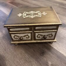 LOVELY VINTAGE ITALIAN STYLE TOLE FLORENTINE WOOD JEWELRY MUSIC BOX Toyo 2 Comp. picture