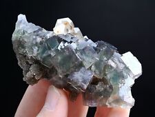 79g NATURAL Green Cubic FLUORITE & Pink Fluorescence Calcite Mineral  Specimen picture