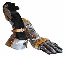Medieval Knight Crusader Steel Gloves Armor Pair Brass Accents Gauntlet Gift picture