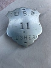 Usher badge    1st B usher movie theater plays entertainment 1910 obsolete picture