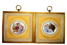 SUNGOTT ART FRENCH COUPLE CAMEOS HP EMBELLISHED SILK WOOD FRAME GILT MID CENTURY picture