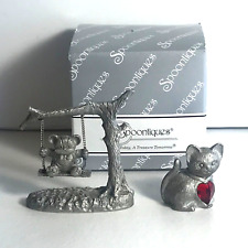 Spoontiques 396 Pewter Miniature Swinging Bear New In Box & Cat With Red Gem picture