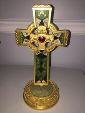 Franklin Mint The Blessings Of Ireland Stained Glass Celtic Gold Cross w/Stand picture