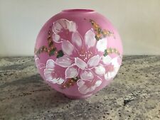 Vintage Hand Painted Frosted Glass Pink Ball Shade - Artist Signed picture
