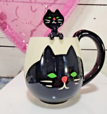 Black Kitty Cat Concombre Coffee Tea Mug with Black Kitty Spoon picture
