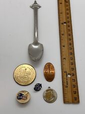 1962 Seattle Worlds Fair Lot SPACE NEEDLE SPOON, Penny, Lapel Pin, Coin, Earring picture