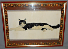 Vintage 1986 Tuxedo by Edith G Weinberg Black & White Cat Embroidery Edges Brown picture