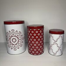 Ikea Holiday Tin Cannister Set of 3 Red White Christmas picture