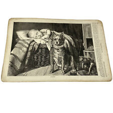 Antique 1874 Harpers Bazaar Supplement ON GUARD Terrier Dog & Baby Illustration picture