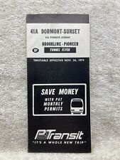1974 Pittsburgh Transit Timetable Dormont Sunset Brookline Pioneer  Vtg picture