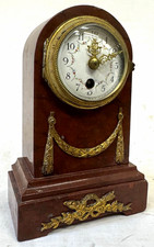 Red Rouge Marble Mantel / Desk Clock Gilt Metal Mounts With Floral Dial picture