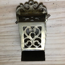 Vintage 1950s Solid Cast Brass Match Holder Wall Mount Style w/ Lid 4 Fireplace picture