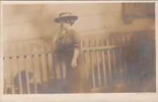 RPPC Lovely Woman Tiny Waist Side Profile Posing at Fence c1910 Postcard X8 picture