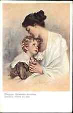 A/S Schwarz Priere du Soir Evening Prayer Mother with Little Boy c1910 Postcard picture