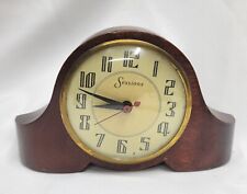 Vintage Art Deco Sessions Clock Co Wood & Brass Mantle Clock USA PARTS REPAIR  picture
