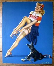 Rare 1940s Pinup Girl Picture Blond w/ Rollar Skates and Scotty Dog by Al Buell picture
