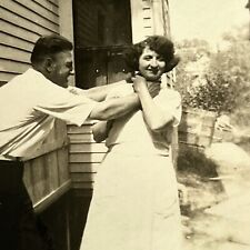 Vintage Snapshot Photograph Man Pretending To Choke Woman Odd Playful picture