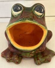 VTG Hand Painted Green & Brown Ceramic Cute Frog Scrubber Sponge Holder picture