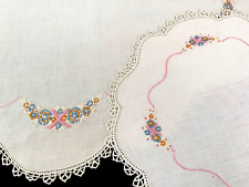 3 Vintage Linen Doilies with Hand Embroidery & Lace Edging YY923 picture