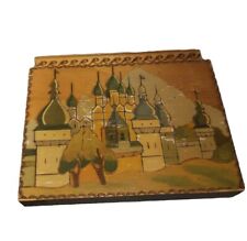 Vintage Russian Soviet Wooden Jewelry Trinket Box Hand Painted picture