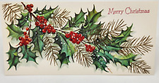 Vintage MCM Gibson Christmas Gems Holly Merry Christmas Card+Envelop Made in USA picture