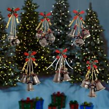 Set of 6 Old World Galvanized Christmas Bells with Bows picture
