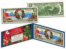 MERRY CHRISTMAS Colorized $2 Bill U.S. Legal Tender SANTA SLEIGH Jingle Bucks picture
