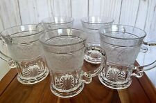 Vintage Athens Frosted Leaf Glass Mugs Set of 5  14oz Crystal Clear Retro picture