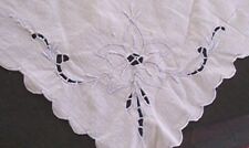 VTG PALE BLUE FLORAL EMBROIDERED TABLECLOTH TABLE TOPPER 30 1/2 x 32 1/2 picture