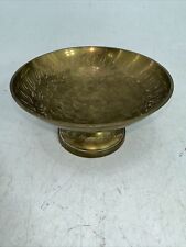 Vintage Brass Pedestal Footed Candy/Trinket Dish Floral Engraved Made in India picture