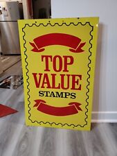 c.1960s Original Vintage Top Value Stamps Sign Metal 2 Sided Donasco Grocery NOS picture