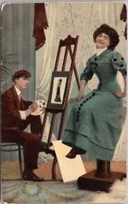 Vintage Romance Greetings Postcard Woman Posing for Painting / 1908 Cancel picture