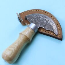 Damascus Half Moon Round Skinning Knife Leather Craft Cutter Cutting Tools picture
