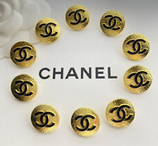 10 CHANEL Vintage Button Yellow Gold Black CC Logo Metal 18mm Perfect picture