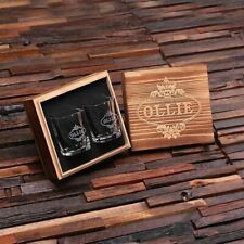 Personalized Engraved Set of 2 Shot Glasses w/ Wooden Gift Box for Men Groomsmen picture