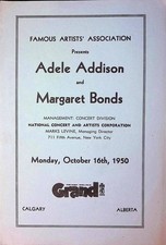 1950 Adele Addison Margaret Bonds Recital Program Grand Theatre Calgary picture