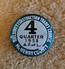 Vintage Union Pin Mchenry IL Building Construction Trades 1958 Imber Brand 1
