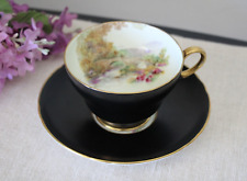 Shelley England HEATHER 1940's Matte Black Henley Shape Tea Cup and Saucer RARE picture