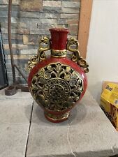 Vintag Deep Red Textured Oriental Accent Vase Beautiful picture
