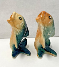 Vintage Figural Dolphin Fish Art Pottery Salt & Pepper Shakers Made in Japan picture