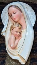 Vintage Chalkware Bust of Mary Madonna and Child, Made In Italy Wall Plaque  picture