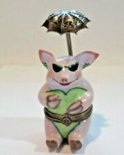 Peint Main Limoges Trinket - Lady Pig At The Beach     picture