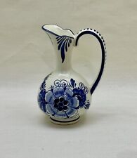 Vintage DELFT BLUE Holland Mini Pitcher Ceramic Hand Painted Windmill Blue/White picture